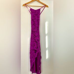 For Love & Lemons lace spaghetti strap dress in fuchsia